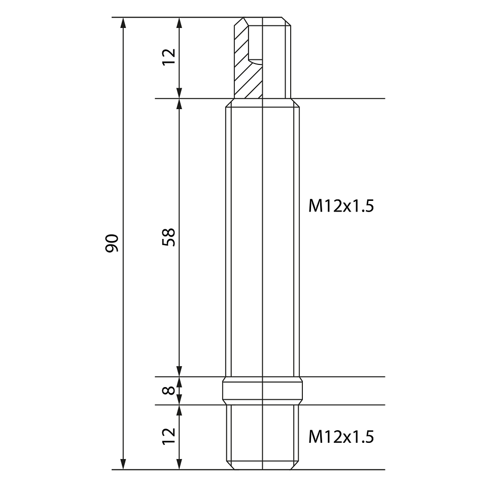 Hub stud with allen key socket M12x1.5, length 90 mm - Black zinc nickel plating