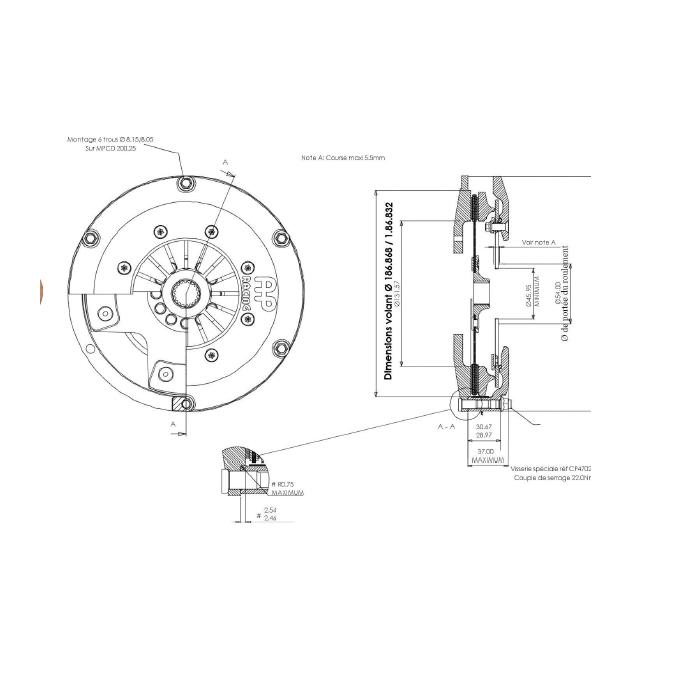 Mécanisme d'embrayage AP RACING CP7381 monodisque à patins ø184 mm 259 nM 