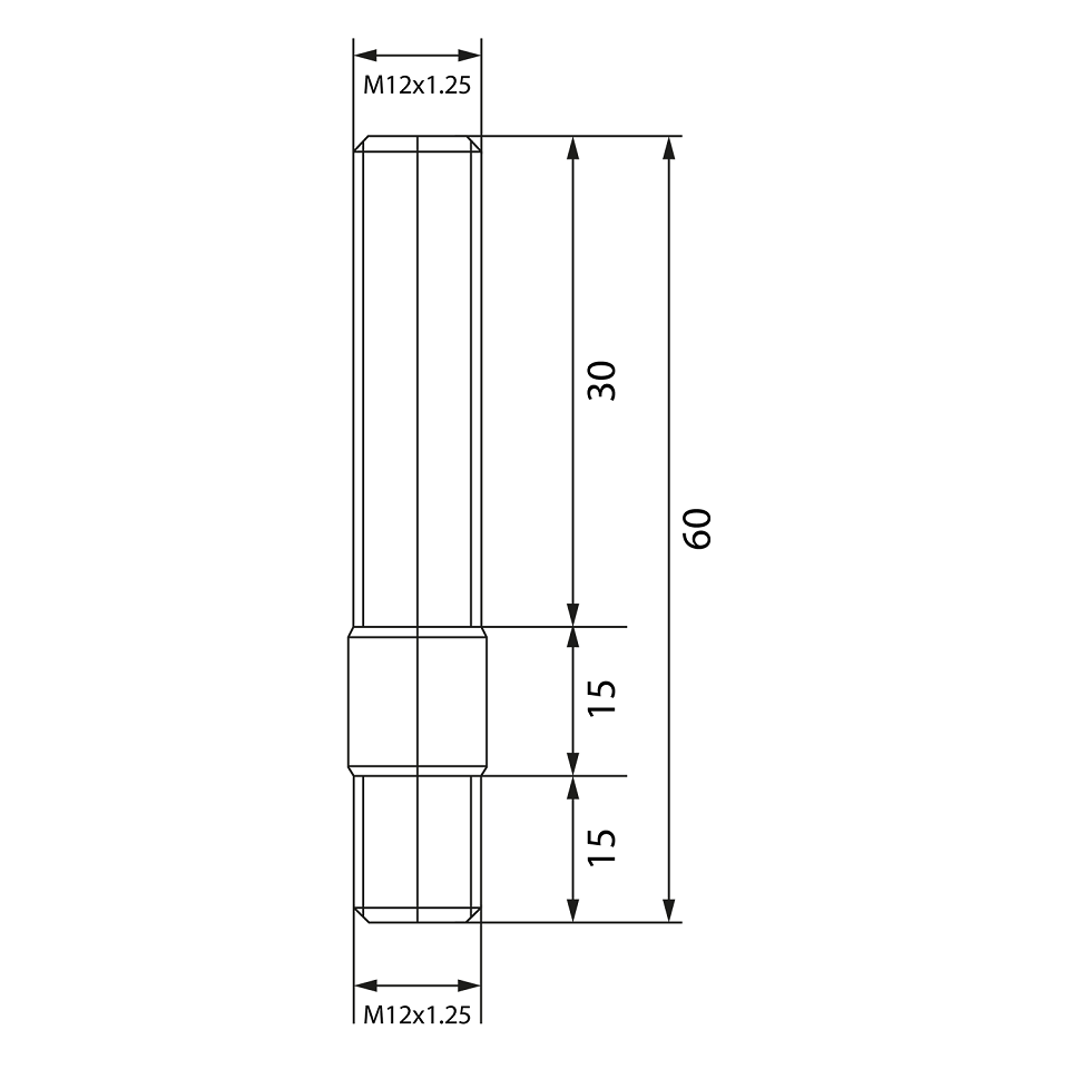 Hub stud M12x1.25, length 60 mm - Black zinc nickel plating