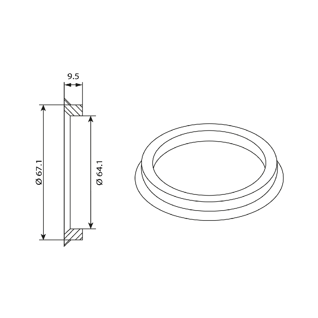 Hub centric spigot ring in aluminum 67.1/64.1 mm