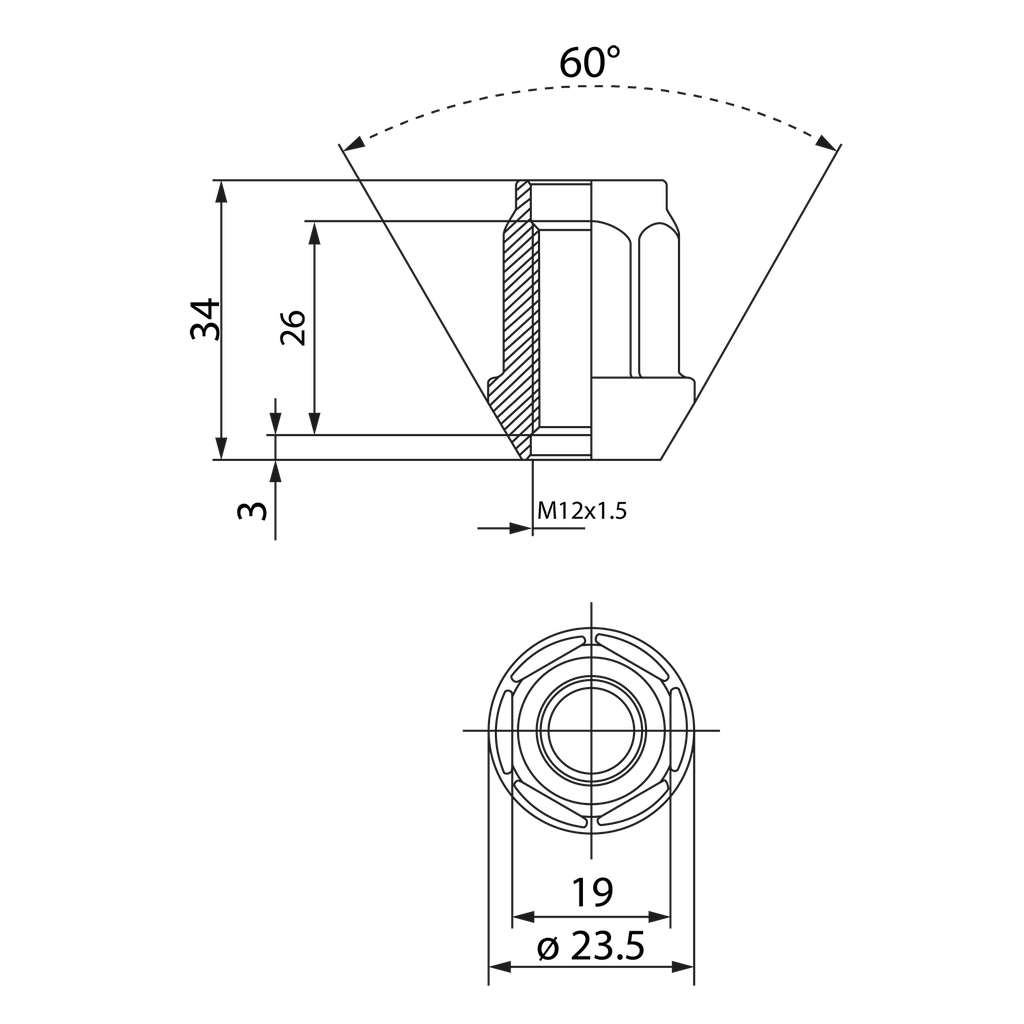 Écrou de roue ouvert M12x1.5, L : 37 mm, Gris, en Aluminium