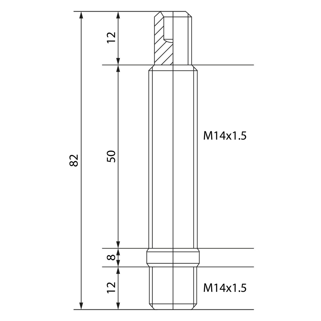 Hub stud for Jantes, thread M14x1.5, length 82 mm, allen key CH5 - Black zinc