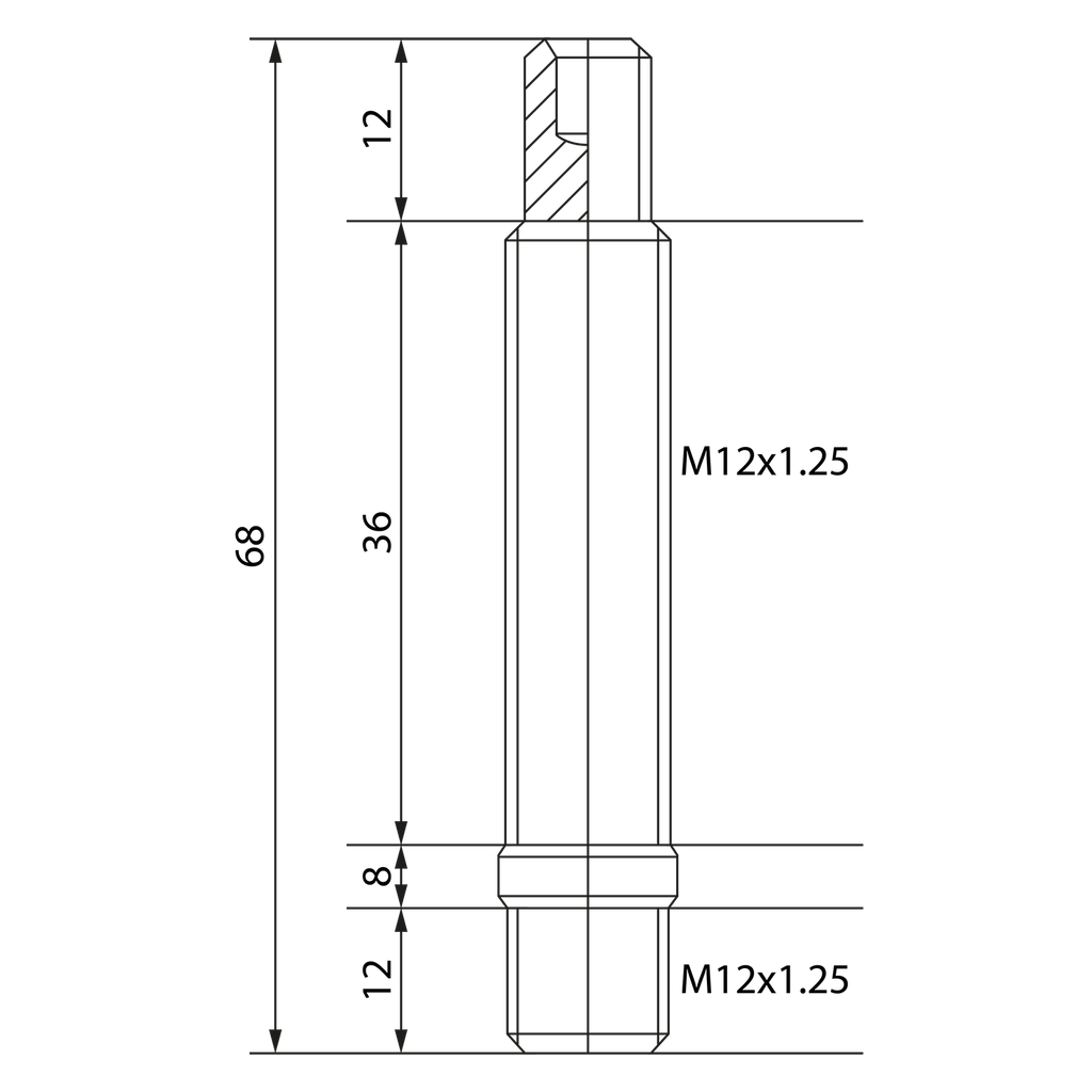 Hub stud M12x1.25, length 60 mm - Black zinc nickel plating