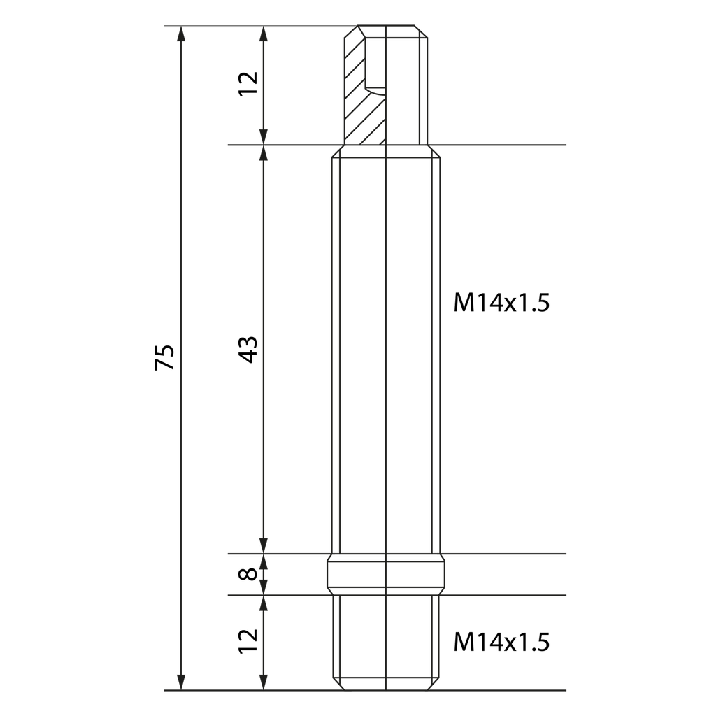 Hub stud for Jantes, thread M14x1.5, length 82 mm, allen key CH5 - Black zinc