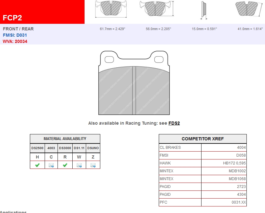 FCP2Z - DSUNO Ferodo brake pads