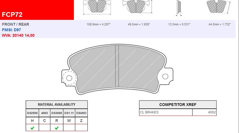 FCP72H - Ferodo brake pads DS2500