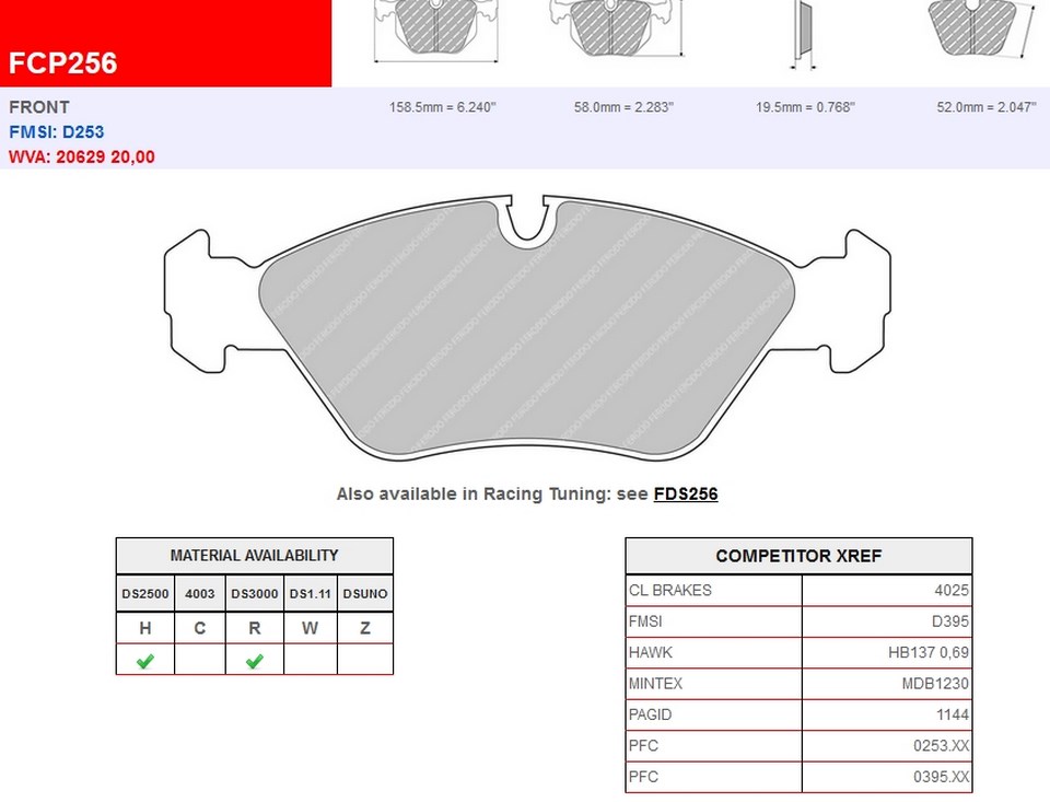 FCP256H - Ferodo brake pads DS2500