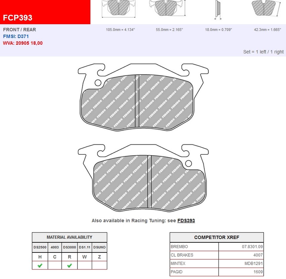 FCP393H - DS2500 Ferodo brake pads