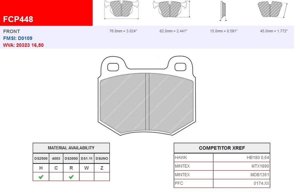FCP448R - Ferodo brake pads DS3000