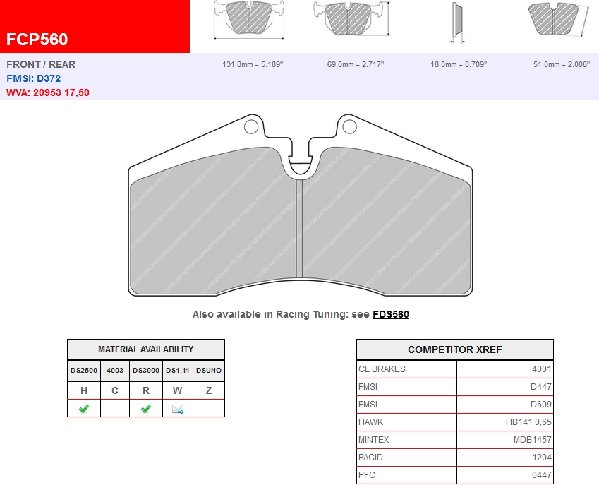 FCP560W - Ferodo brake pads DS1.11
