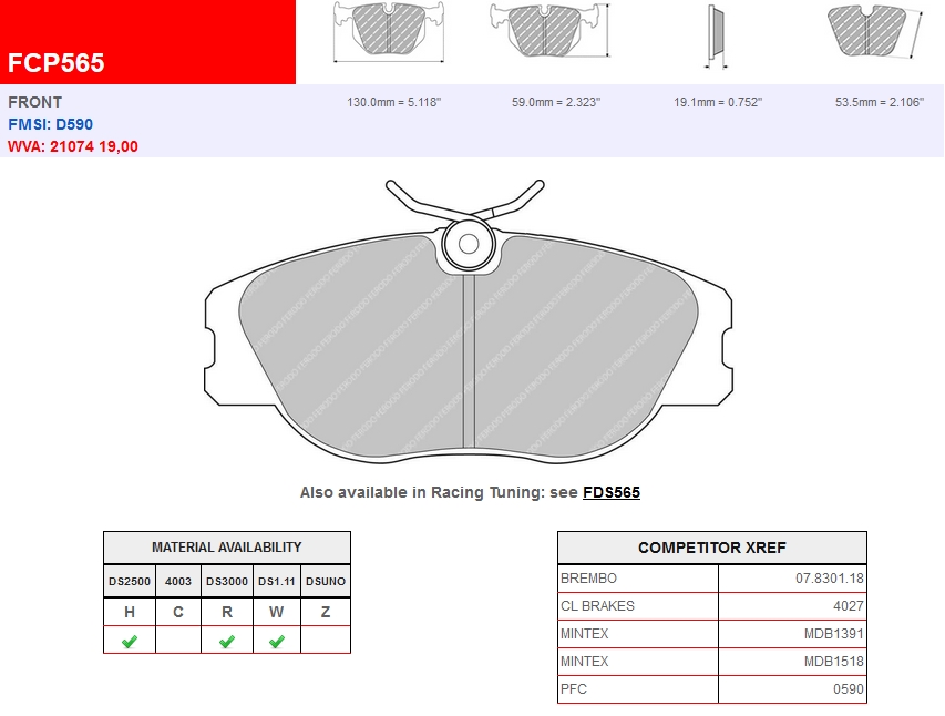 FCP565W - Ferodo brake pads DS1.11