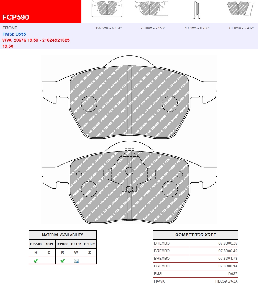FCP590W - Ferodo brake pads DS1.11