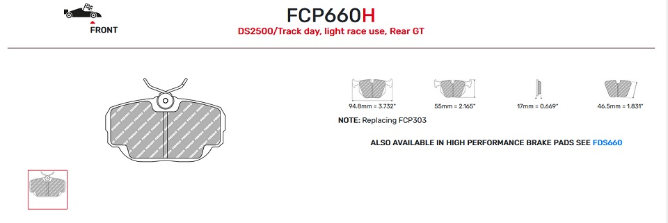 FCP660R - Pastillas de freno Ferodo DS3000