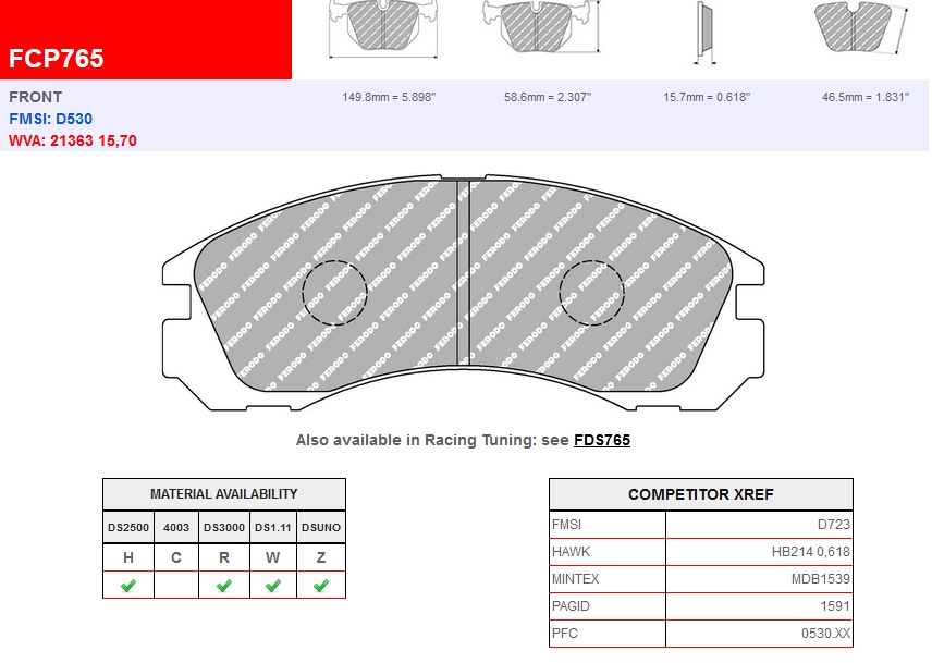 FCP765W - Ferodo brake pads DS1.11