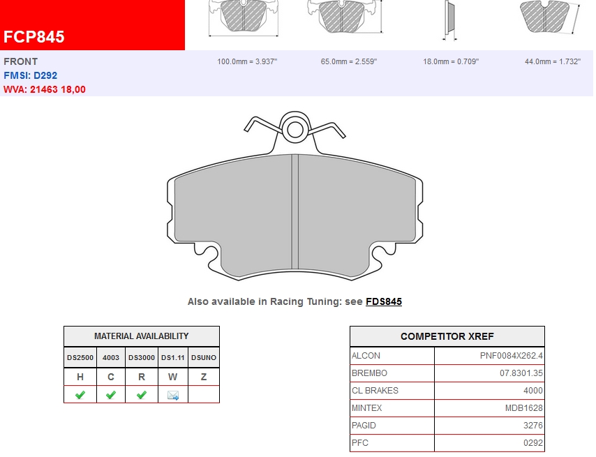 FCP845C - Ferodo brake pads FER4003