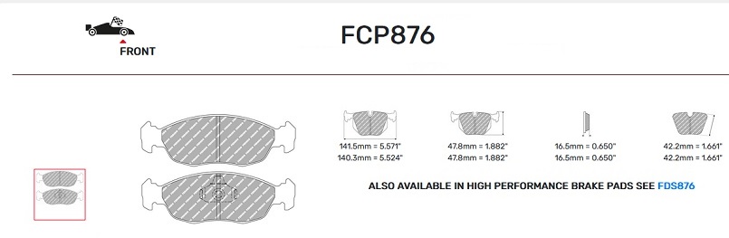 FCP876R - Ferodo brake pads DS3000