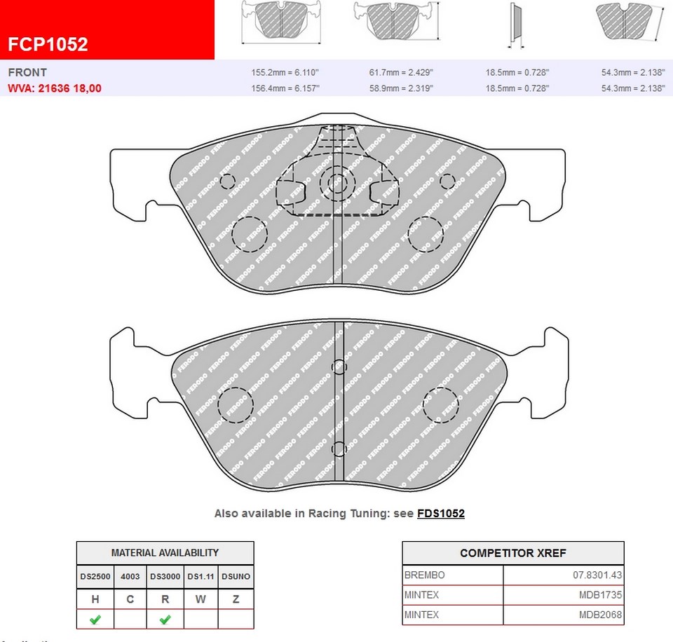 FCP1052R - DS3000 Ferodo brake pads