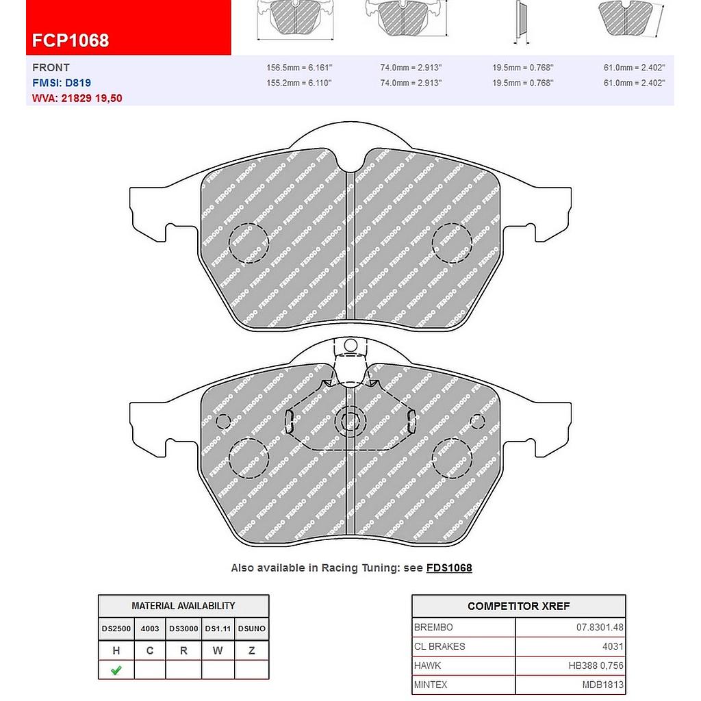 FCP1068H - DS2500 Ferodo brake pads