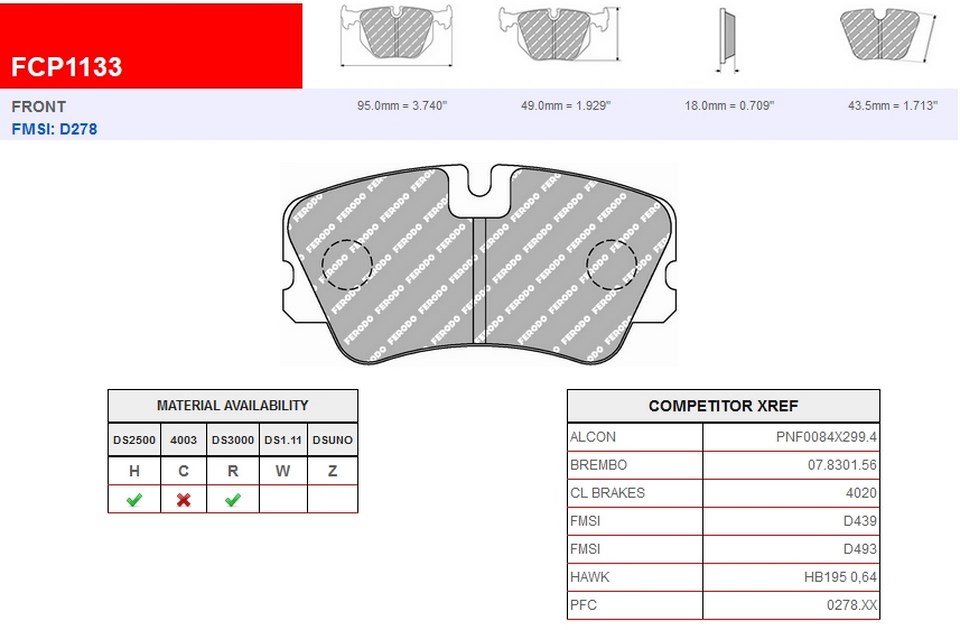 FCP1133R - DS3000 Ferodo brake pads