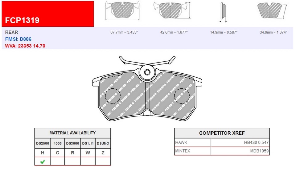 FCP1319H - Ferodo brake pads DS2500