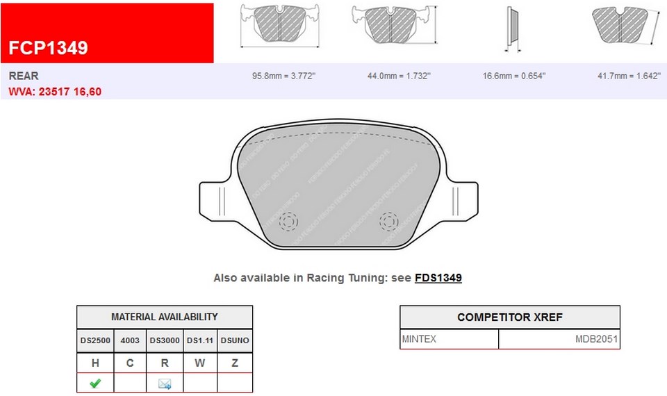 FCP1349H - Pastillas de freno Ferodo DS2500