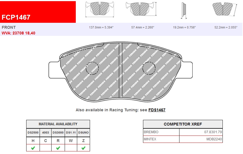 FCP1467Z - Pastillas de freno Ferodo DSUNO