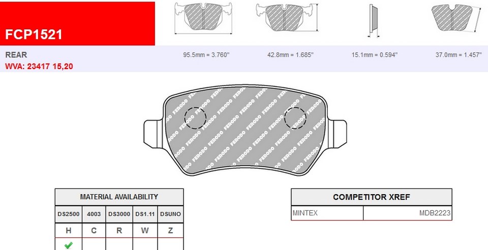 FCP1521H - Plaquettes Ferodo DS2500