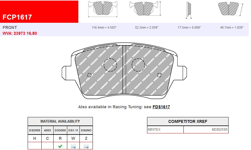 FCP1617Z - Ferodo brake pads DSUNO