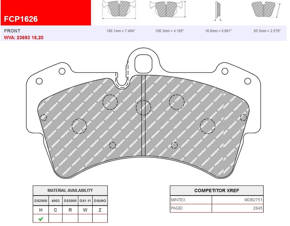 FCP1626H - Ferodo brake pads DS2500