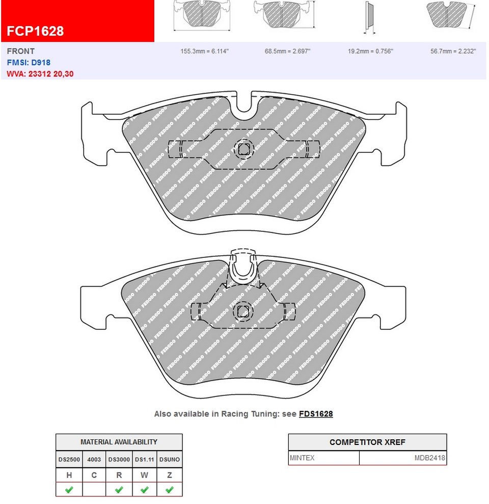 FCP1628R - Plaquettes Ferodo DS3000