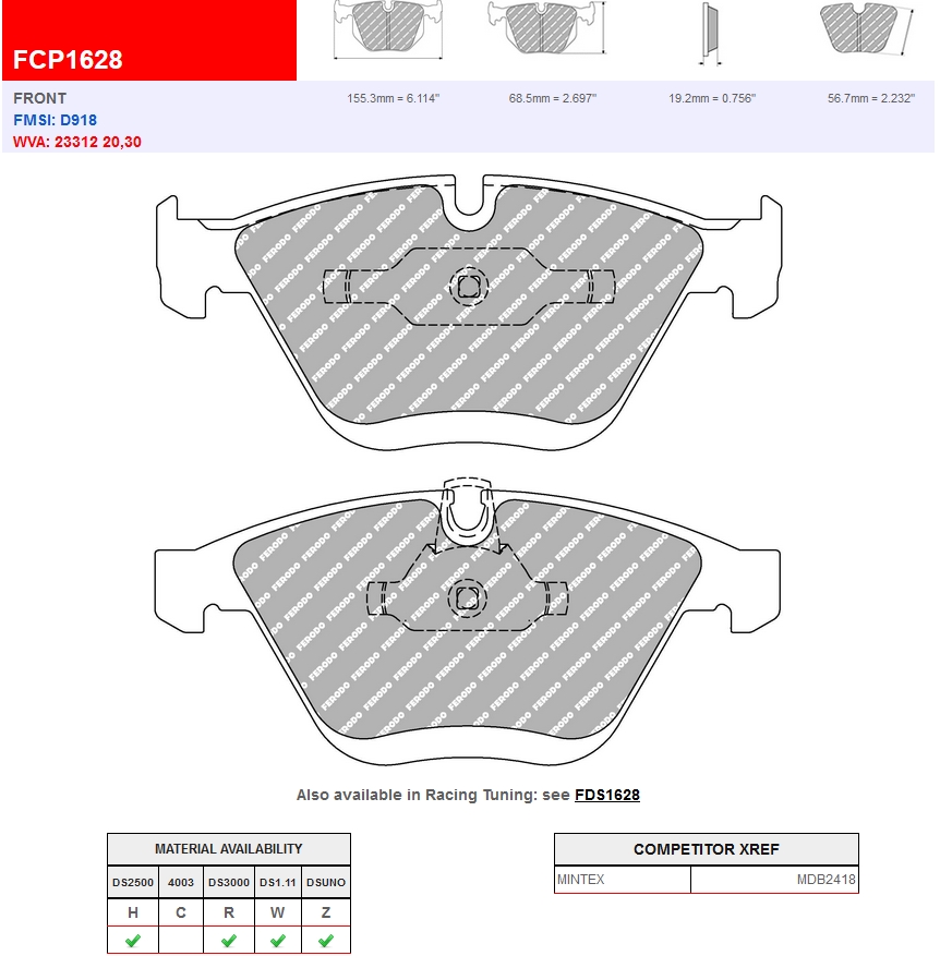 FCP1628W - Plaquettes Ferodo DS1.11