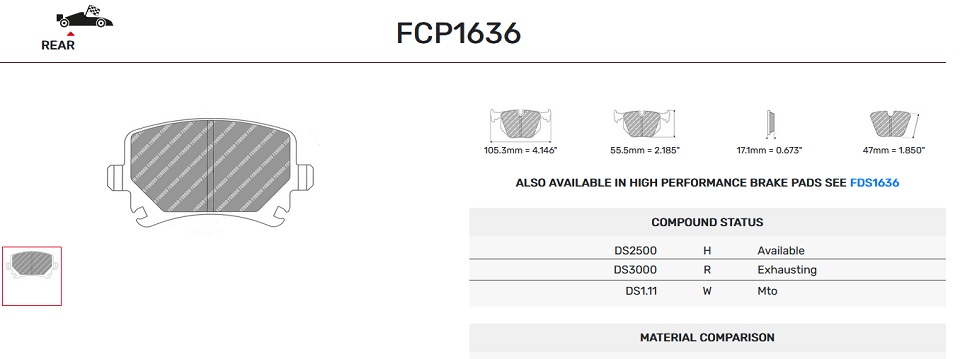 FCP1636H - Ferodo remblokken DS2500
