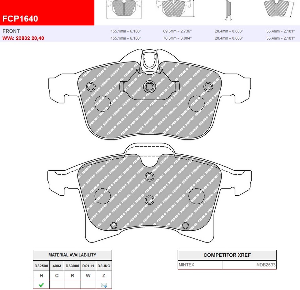 FCP1640H - Ferodo brake pads DS2500