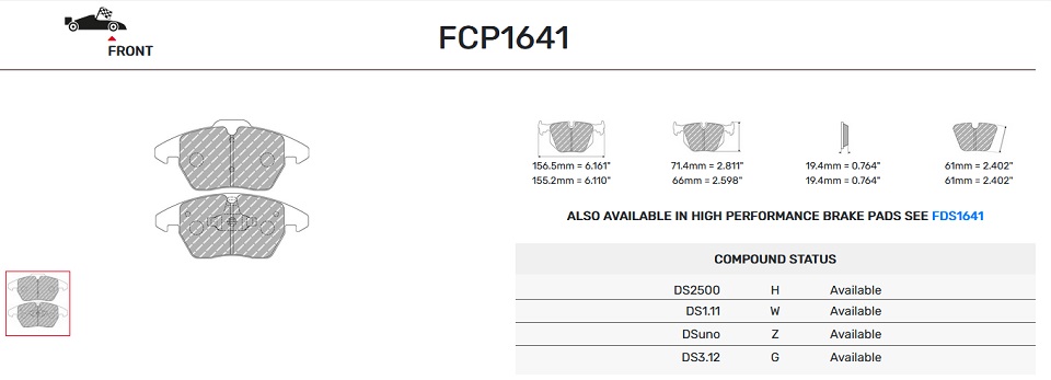 FCP1641W - Ferodo remblokken DS1.11