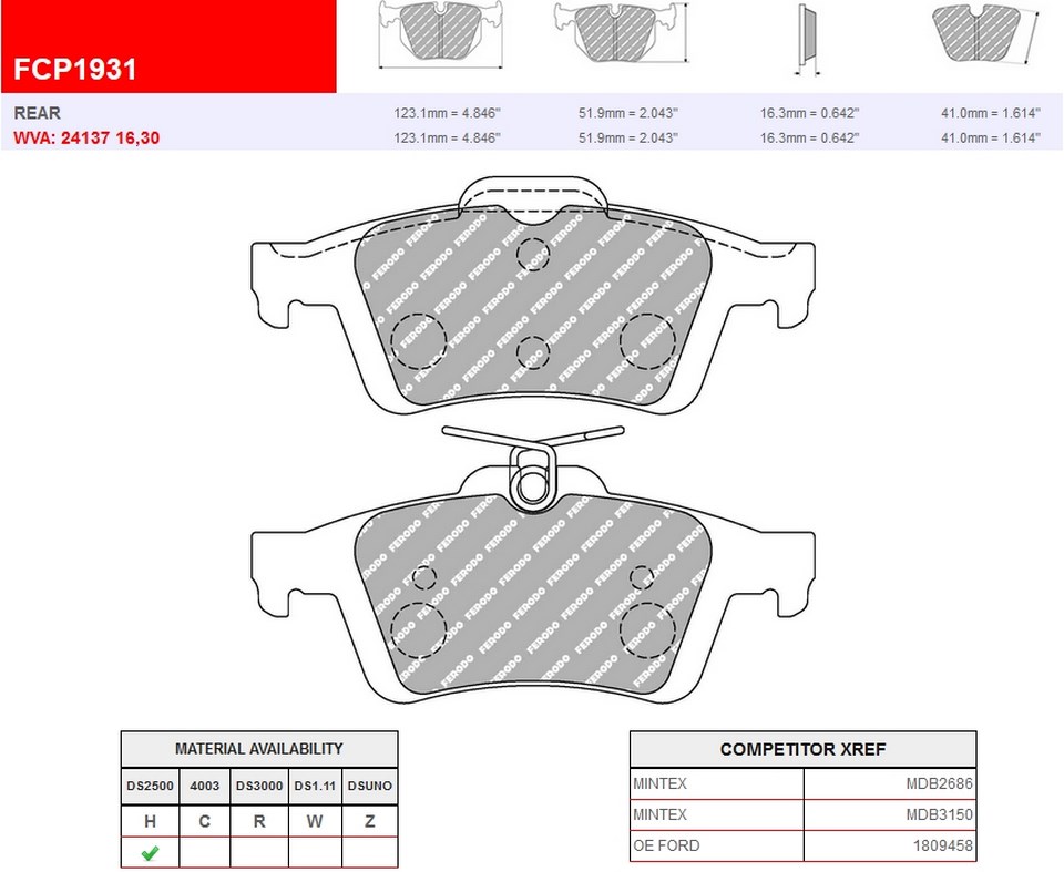 FCP1931H - Ferodo brake pads DS2500