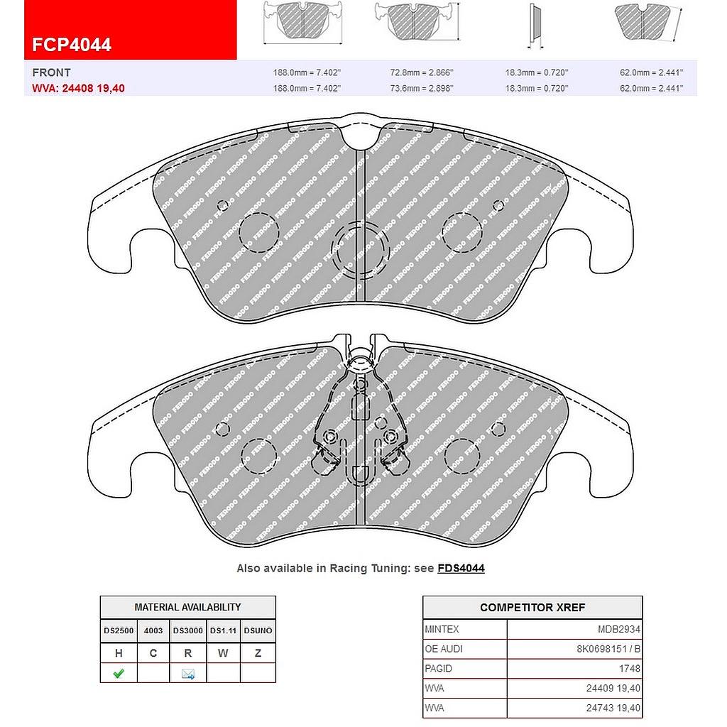 FCP4044H - Ferodo brake pads DS2500