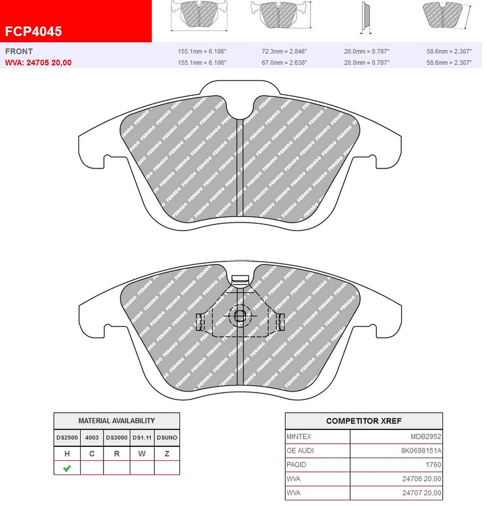 FCP4045H - Pastillas de freno Ferodo DS2500