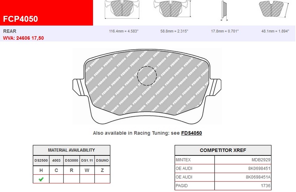 FCP4050H - Ferodo brake pads DS2500