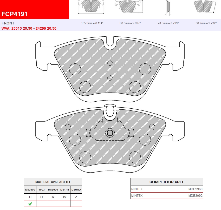FCP4187W - Ferodo brake pads DS1.11