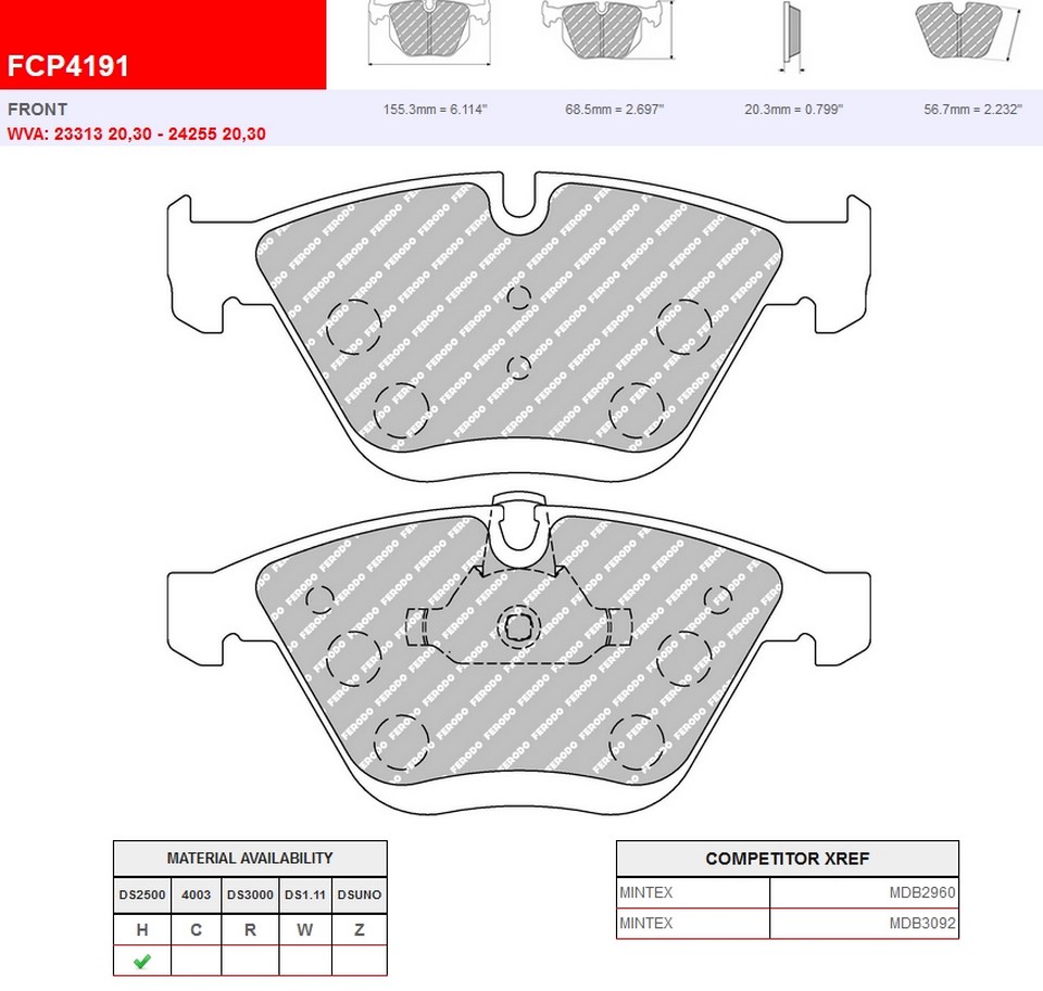 FCP4191H - Ferodo brake pads DS2500
