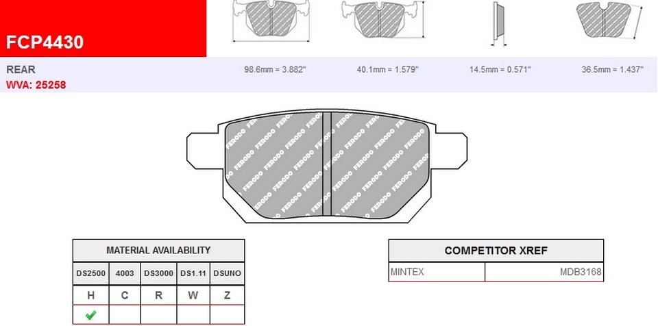 FCP4430H - Ferodo brake pads DS2500