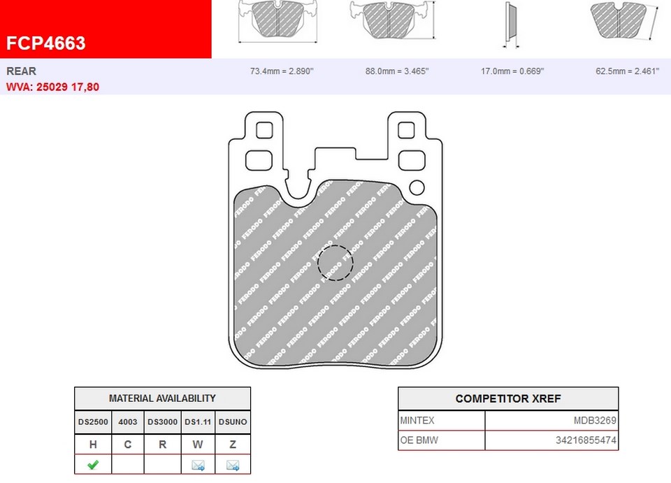 FCP4663H - Ferodo remblokken DS2500