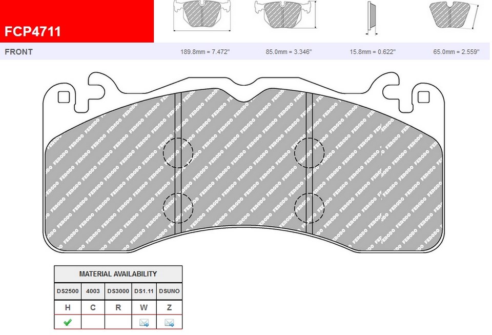 FCP4711H - Pastillas de freno Ferodo DS2500