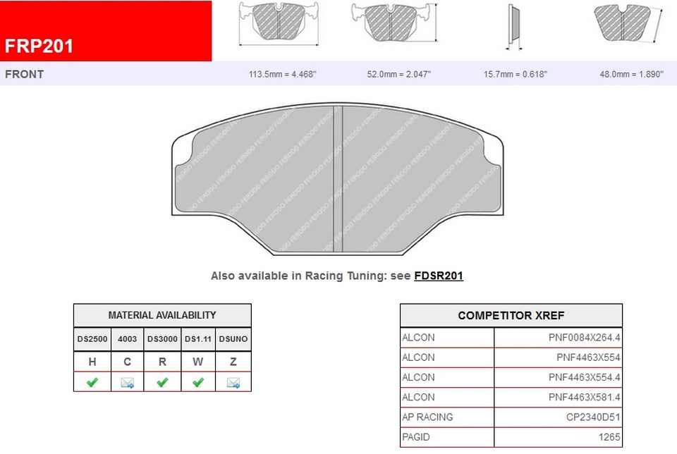 FRP201R - Pastillas de freno Ferodo DS3000