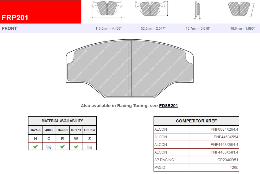 FRP201W - Pastillas de freno Ferodo DS1.11