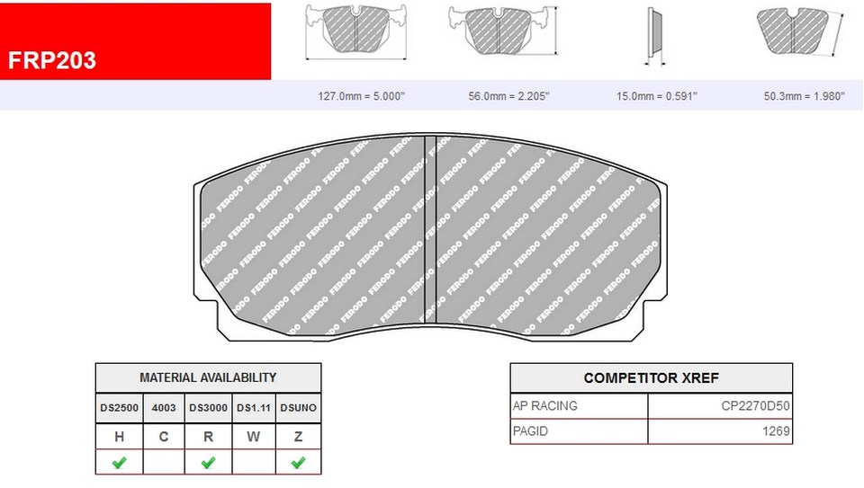 FRP203H - Pastillas de freno Ferodo DS2500