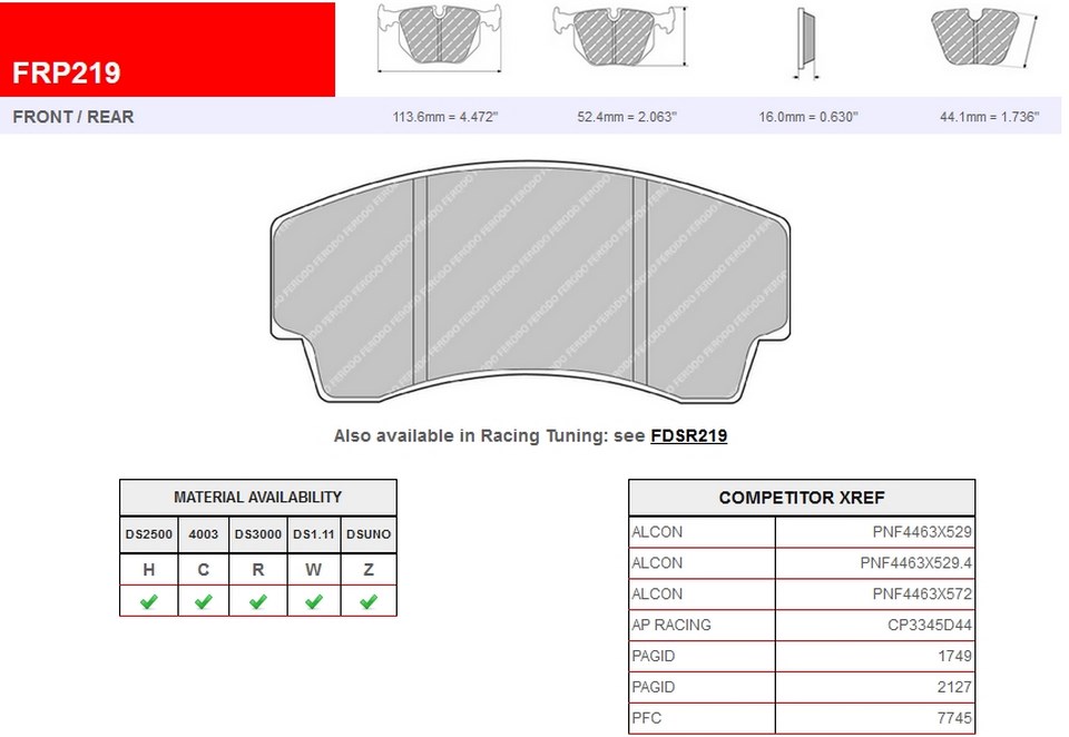 FRP219R - Pastillas de freno Ferodo DS3000