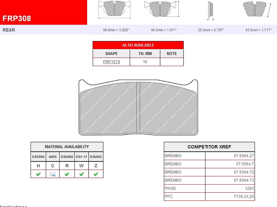 FRP308H - Pastillas de freno Ferodo DS2500