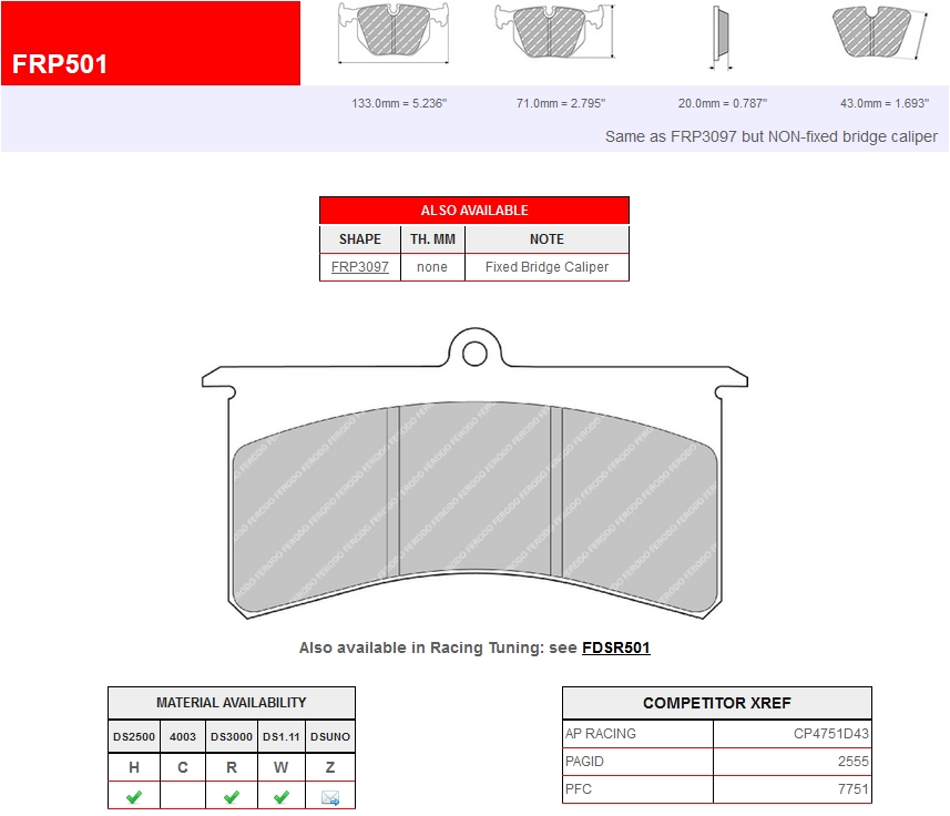FRP501W - Pastillas de freno Ferodo DS1.11
