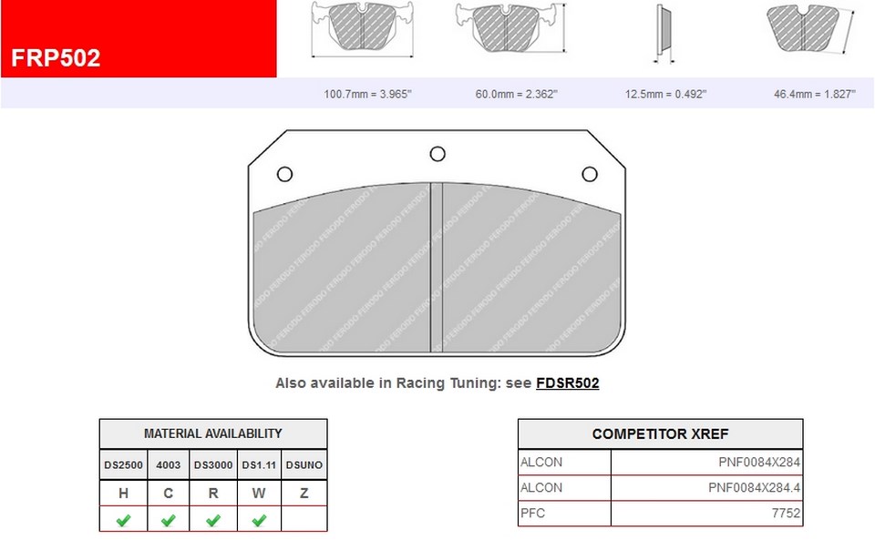 FRP502R - Pastillas de freno Ferodo DS3000